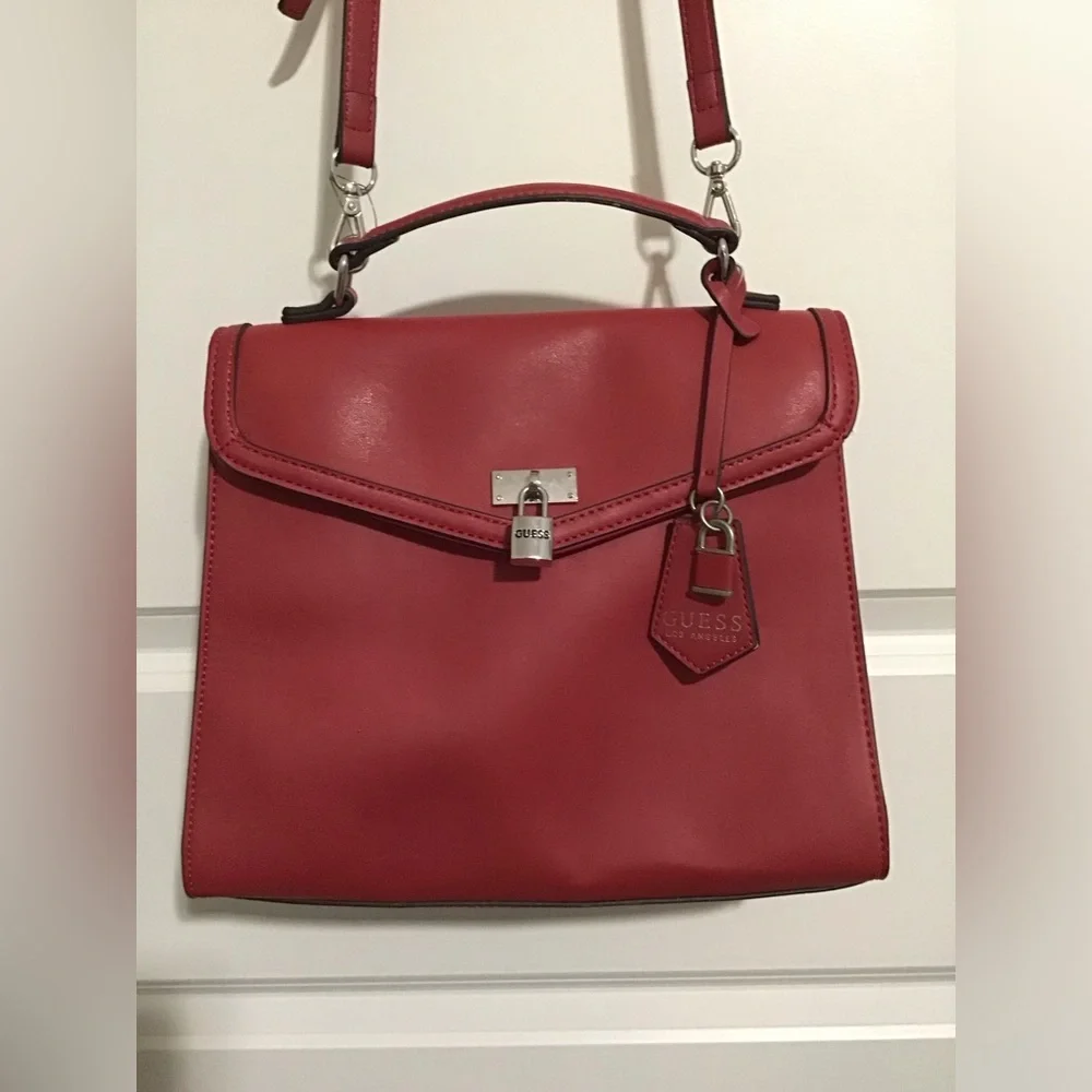 Guess Cherry Red Top Handle Satchel Bag